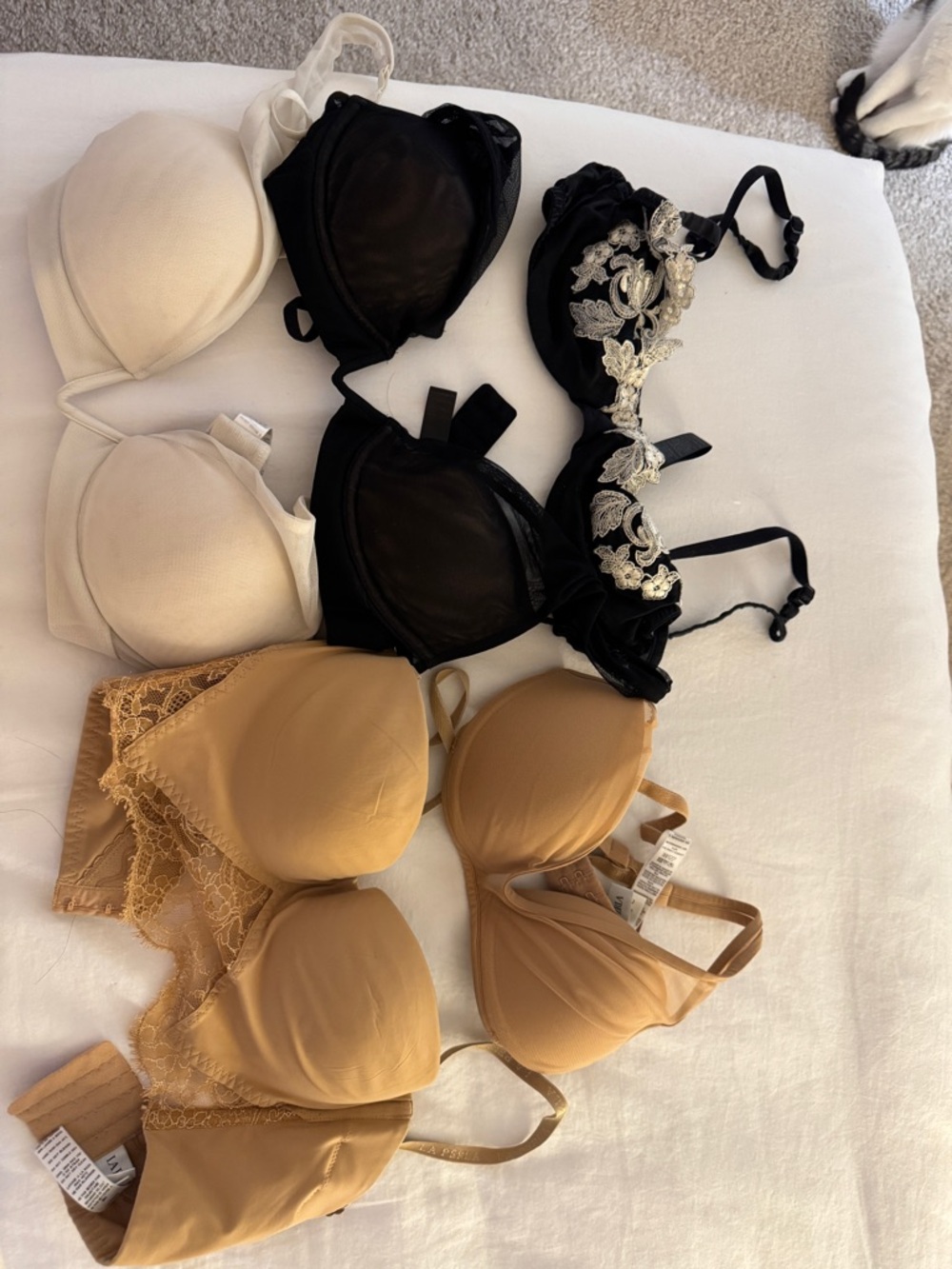 La Perla 32C Mixed Bra Set in Black, White, and Nude